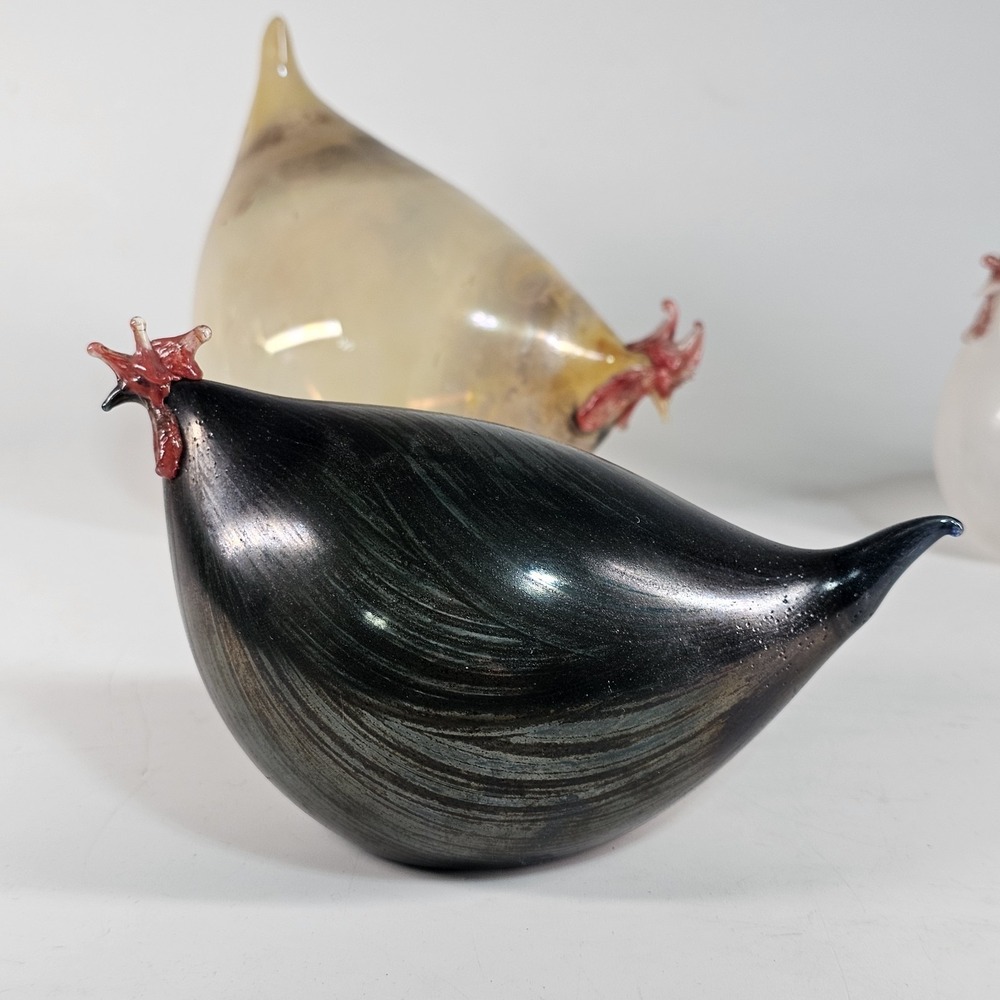 Vintage Rene Burri Mundgeblasen Blown Art Glass Hen Rooster Figurines Lot Of 3 - Picture 4 of 16